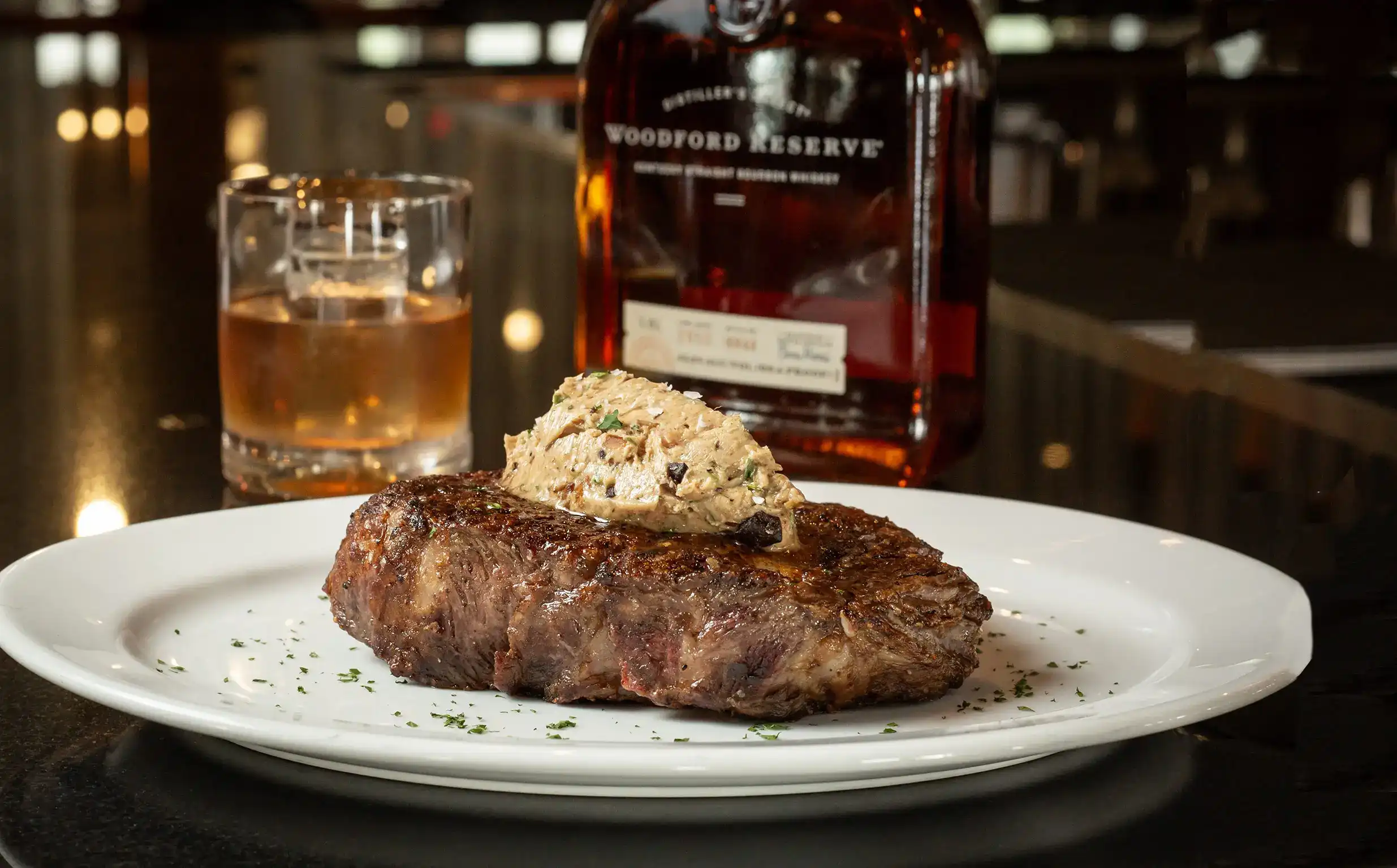 Woodford Reserve with steak