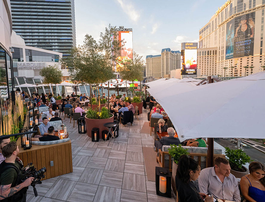 Guests enjoy the outdoor patio at Ocean Prime Las Vegas.